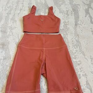 Coral Sports Bra and Shorts Set